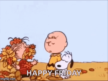 Charlie Brown and Snoopy Sitting in Leaves Happy Friday