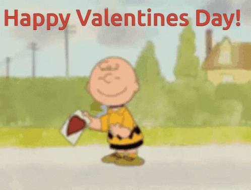 Charlie Brown Holding Heart Card Happy Valentine's Day