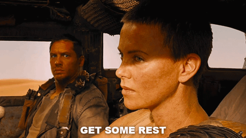 Charlize Theron And Tom Hardy Talking About Resting In Mad Max Fury Road GIF