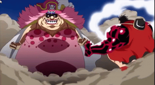Charlotte Linlin Fighting Luffy Gear 4 GIF