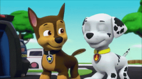 Chase And Marshall Cartoon Dogs Standing Together GIF