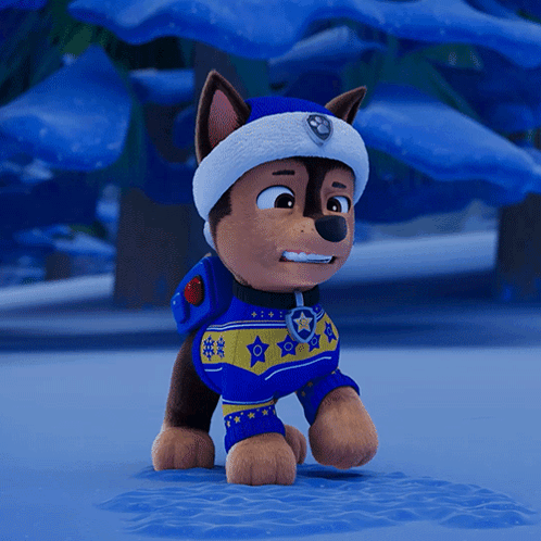 Chase From Paw Patrol In Blue Sweater And Hat GIF