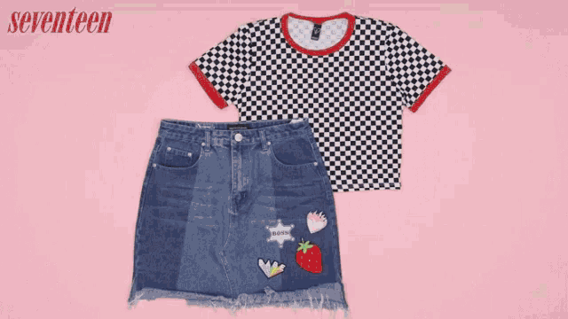 Checkered Shirt Jean Skirt Gif GIF