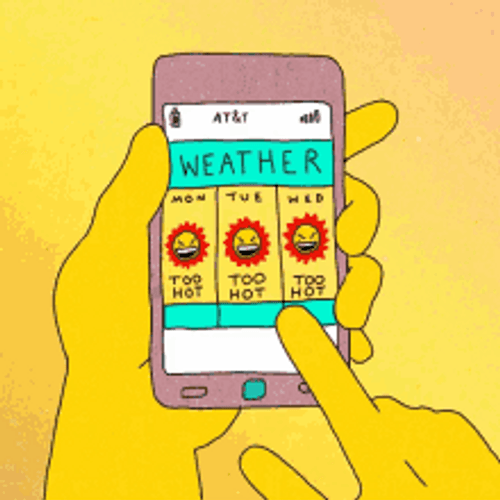 Checking Phone Hot Weather Forecast Animation GIF