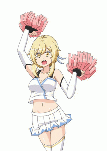 Cheerleader Girl Holding Pink Pom Poms GIF