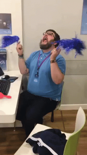 Cheerleader Tired Employee Waving Pompoms GIF