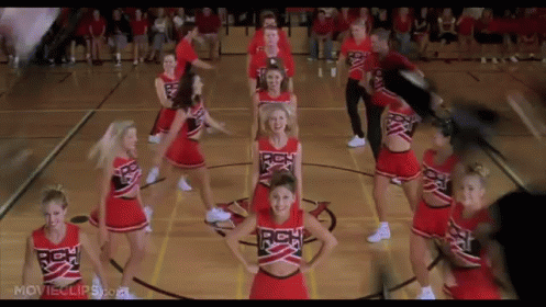 Cheerleaders Dancing In A Circle On Basketball Court GIF