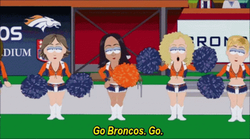 Cheerleaders In Front Of Broncos Sign GIF