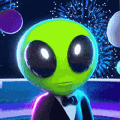 Cheers Alien Dancing Fireworks GIF