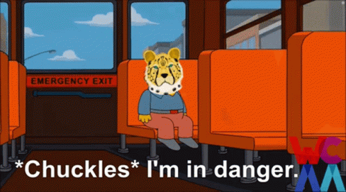 Cheetah Sitting on Bus Saying Chuckles I'm in Danger