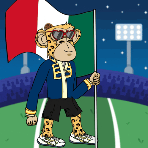 Cheetah Wearing Sunglasses Holding Mexican Flag