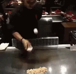 Chef Cooking on Grill Saying Happy Anniversary