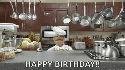 Chef Saying Happy Birthday Kitchen Pots Pans