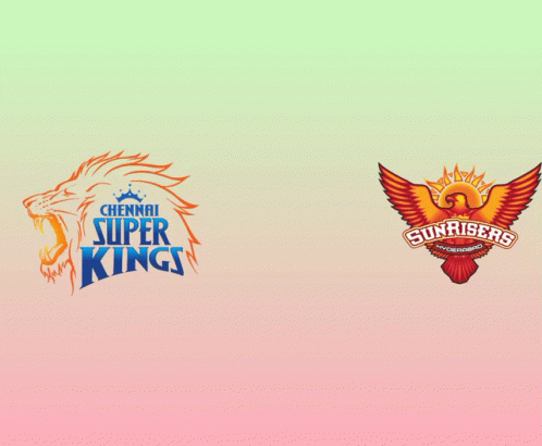 Chennai Super Kings And Sun Risers Logos On A Pink And Green Background GIF