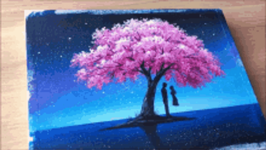 Cherry Blossoms Sakura Pink Flowers Hand Painting GIF