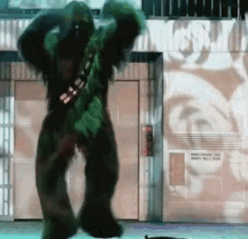 Chewbacca Costume Dancing in Front of McDonald's