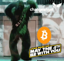 Chewbacca Dancing in Front of Change Angel Sign