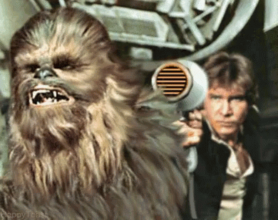 Chewbacca Holding Hair Dryer GIF
