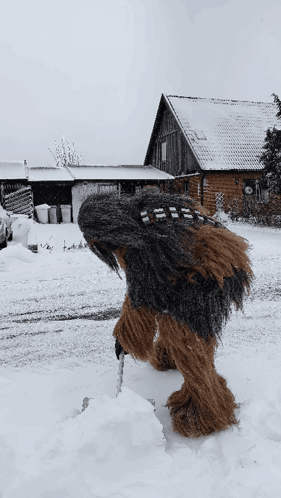Chewbacca Walking Through Snow