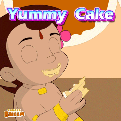 Chhota Bheem Eating Cake With Yummy Cake Text