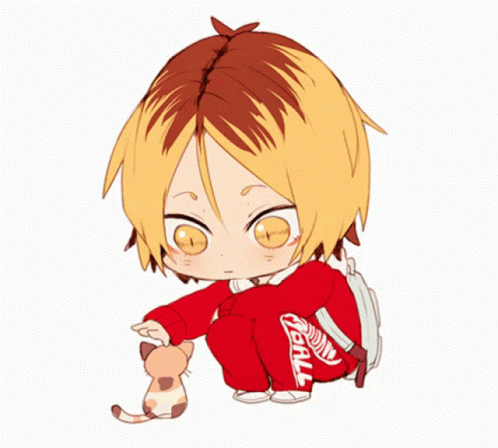 Chibi Person Holding Cat with Ball on Pants