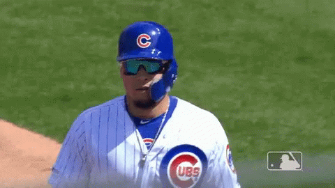 Chicago Cubs Player in Blue Helmet and Sunglasses
