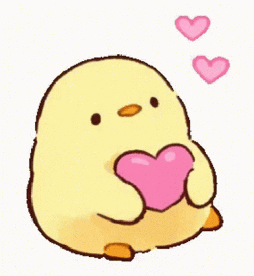 Chick Hugging The Squishy Animated Heart GIF