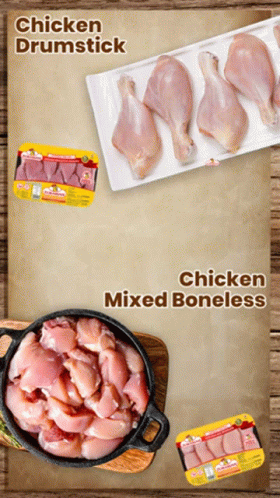 Chicken Drumstick Chicken Mixed Boneless And Chicken Drumstick On A Wooden Surface GIF