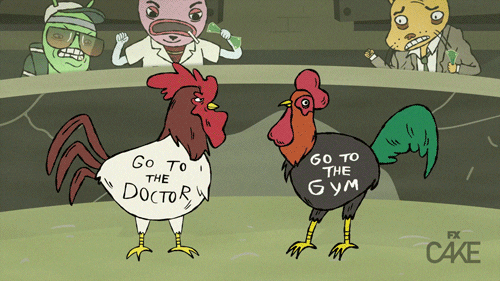 Chicken Fight Go To The Gym Or Doctor GIF