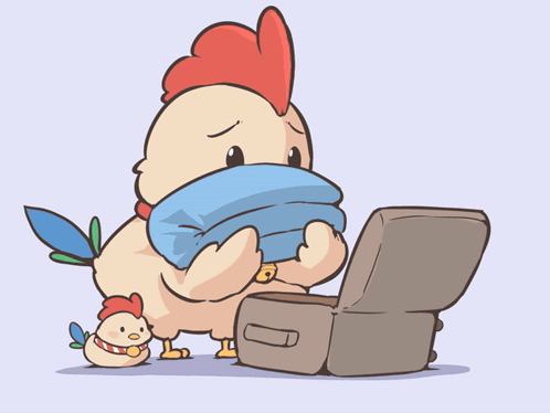 Chicken Holding Blue Blanket