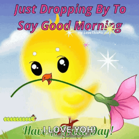 Chicken Holding Flower Saying Good Morning