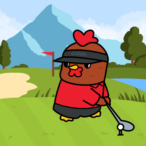 Chicken Holding Golf Club And Visor GIF
