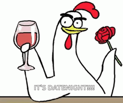 Chicken Holding Wine Glass And Rose In Mouth GIF