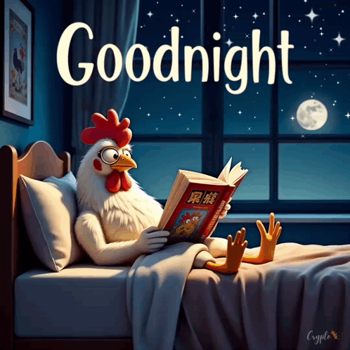 Chicken Reading Book Goodnight