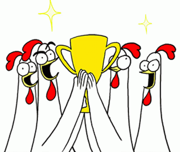 Chickens Holding Trophy Winner Winner Chicken Dinner GIF