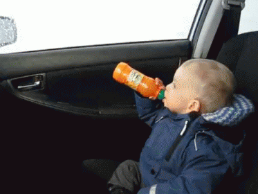 Child Drinking Orange Juice in Car