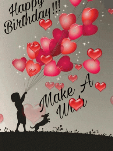 Child Holding Happy Birthday Balloons Hearts GIF