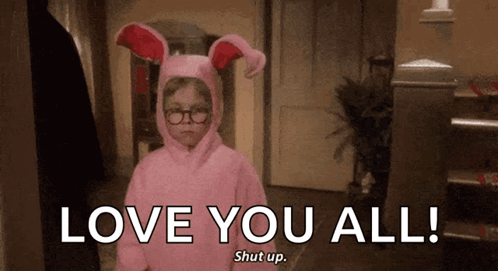 Child in Pink Bunny Costume Says Love You All Shut Up