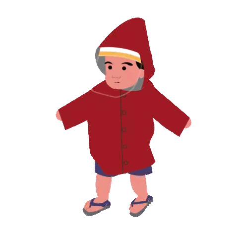 Child in Red Raincoat and Flip Flops