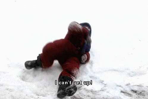 Child Laying in Snow Saying I Can't Get Up