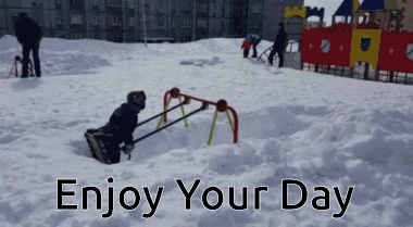 Child Swinging in Snow Enjoy Your Day