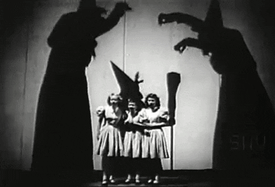 Children and Witch Shadow Black and White