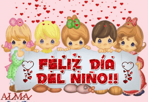 Children Holding Feliz Dia Del Niño Sign GIF