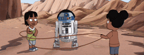 Children Jumping Rope in Front of R2D2