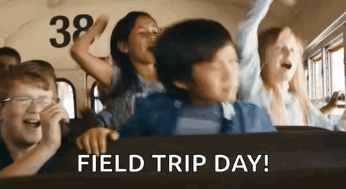 Children Riding School Bus with Arms Up
