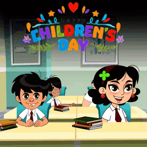 Children's Day Greeting Card with Boy and Girl