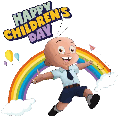 Children's Day Greeting Card with Cartoon Boy and Rainbow