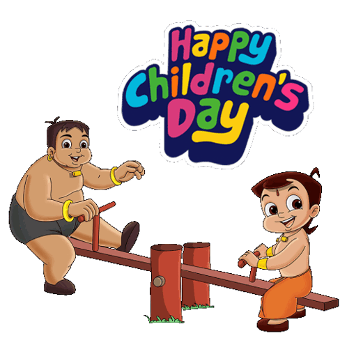 Children's Day Greeting Card with Two Boys on Seesaw