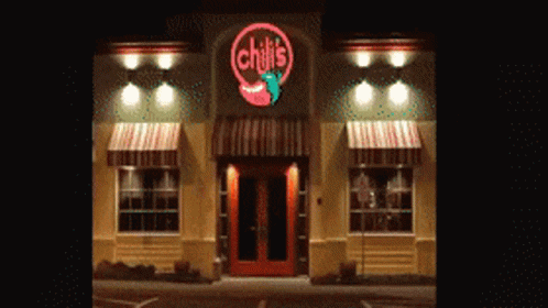 Chili's Restaurant with Red Door and Awnings