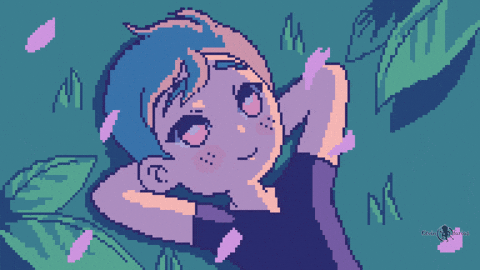 Chilling Lofi Girl In The Grass And Wind GIF